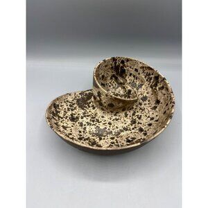 Handmade Ceramic Chip Dip Bread Oil Plate Speckled Brown Pottery Swirl‎